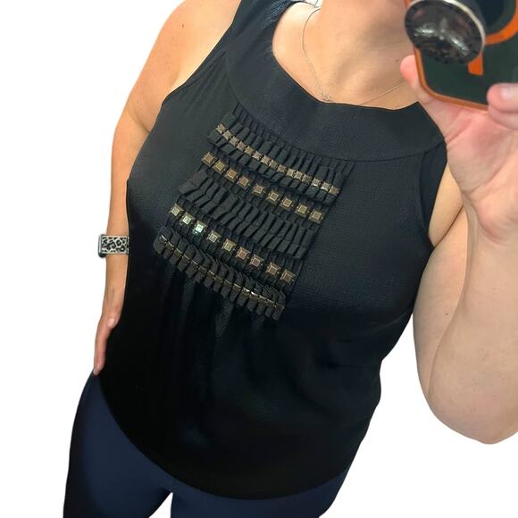 MICHAEL Michael Kors (M) Pleated Back Front Metal Detail Sleeveless Blouse Top - Picture 10 of 13